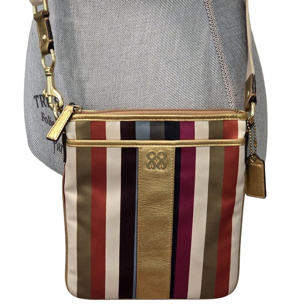 Coach Legacy Stripe Swingpack Crossbody Multicolor Satin Gold Trim Y2K Rare - Picture 2 of 13